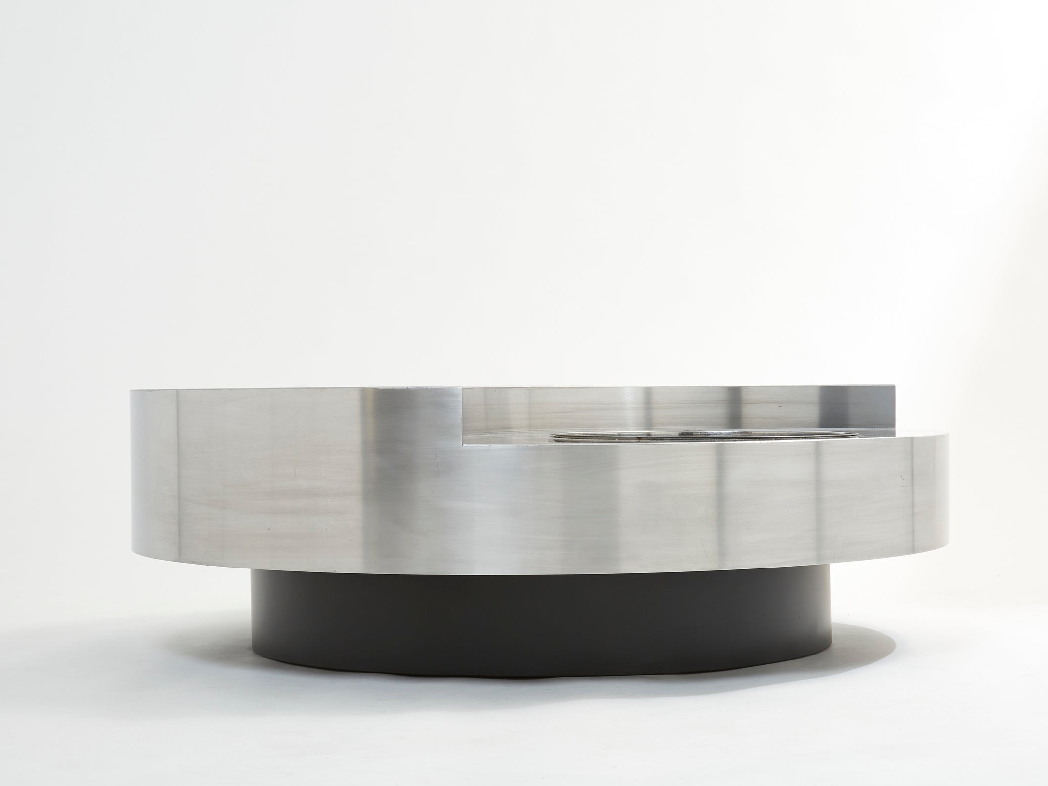 Willy Rizzo grey lacquer steel bar swivel coffee table TRG 1970s