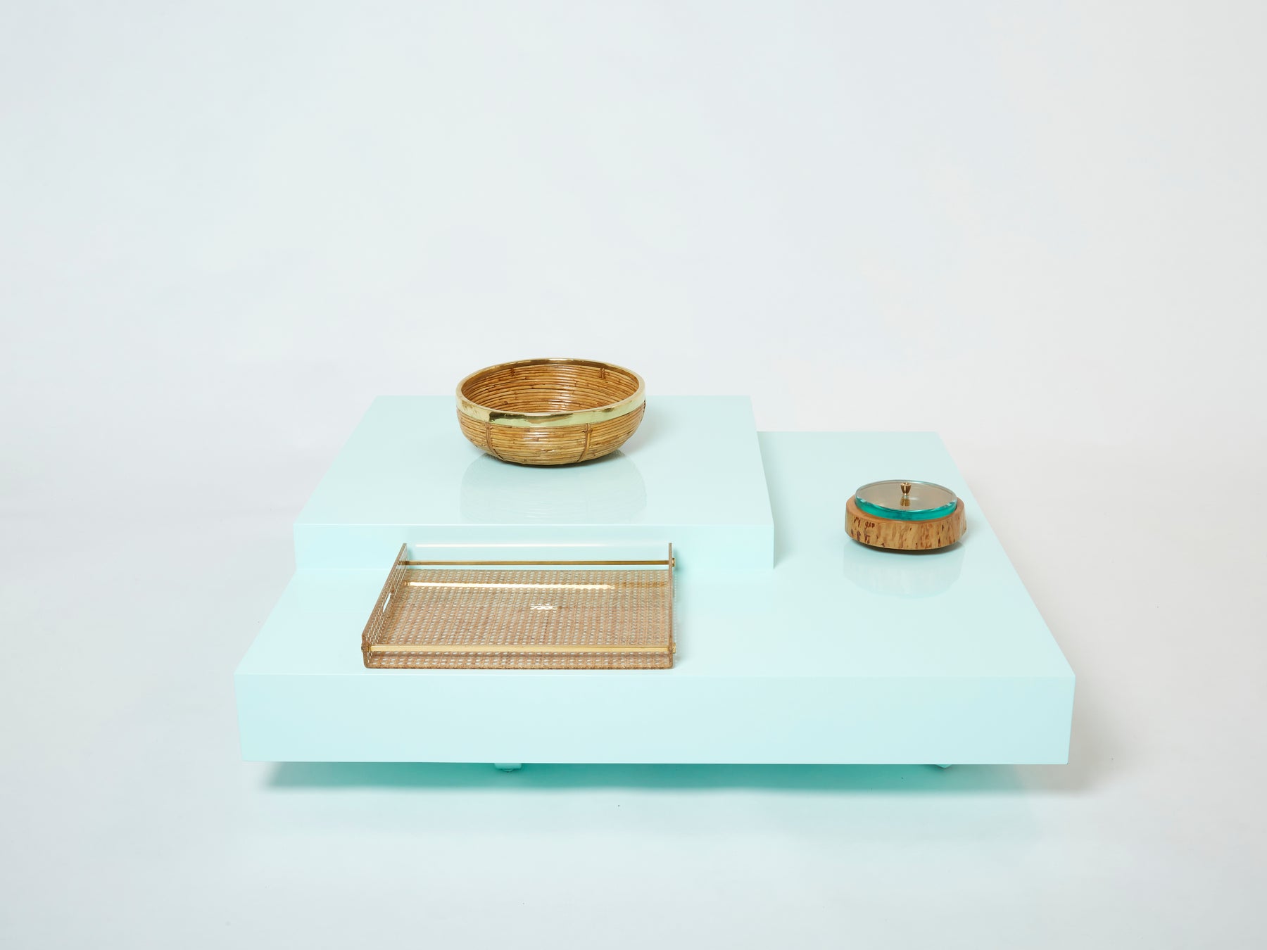 Willy Rizzo light mint green lacquer square coffee table 1970s