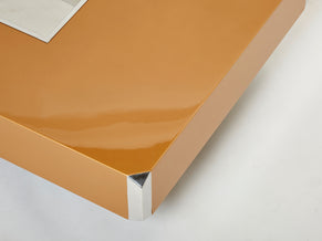 Table basse de Willy Rizzo modèle Alveo laquée caramel chrome 1970 
