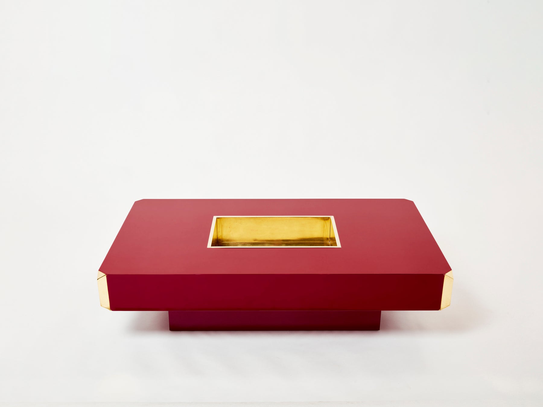 Table basse de Willy Rizzo modèle Alveo laquée rouge laiton 1970 