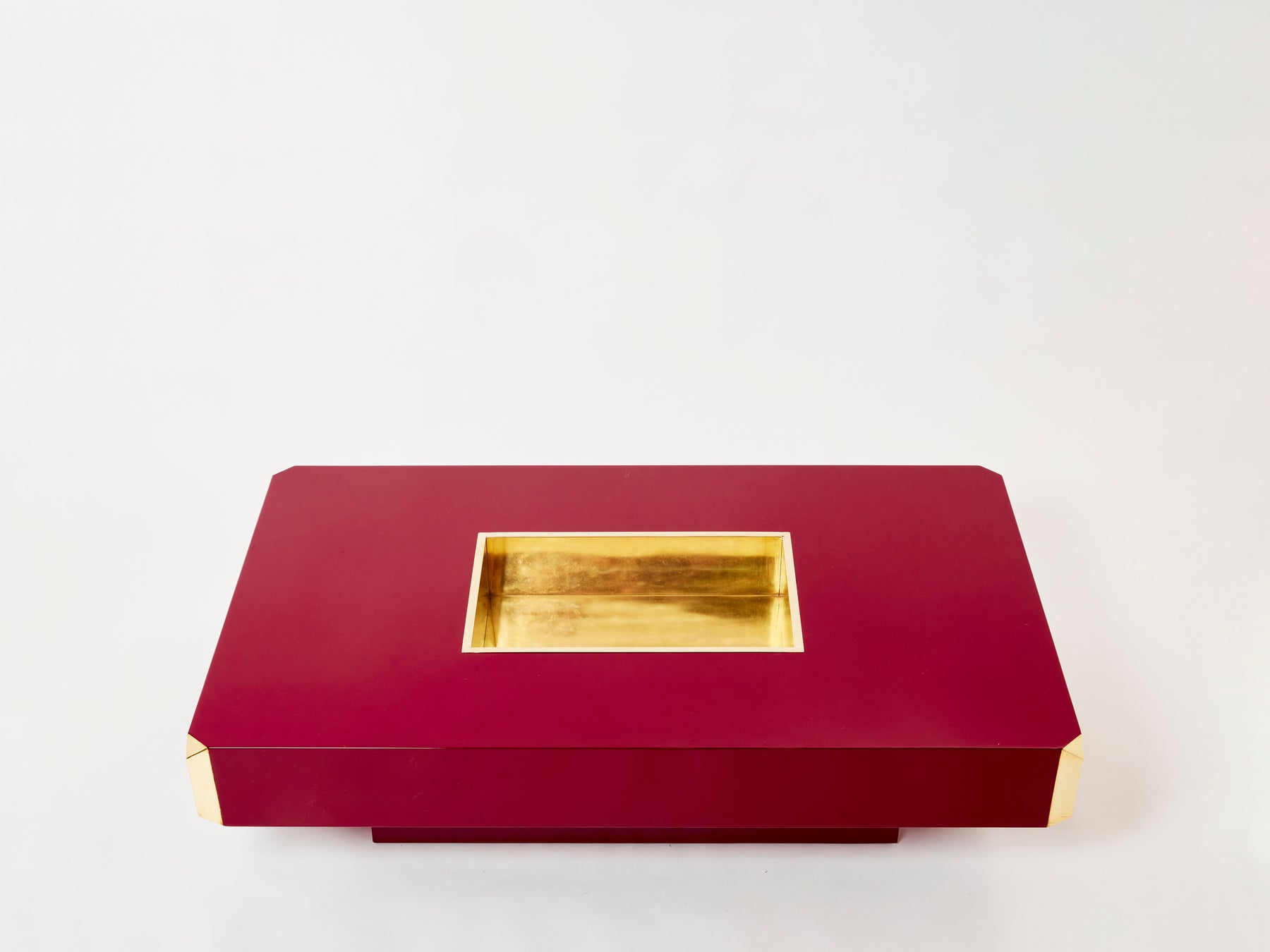 Table basse de Willy Rizzo modèle Alveo laquée rouge laiton 1970 