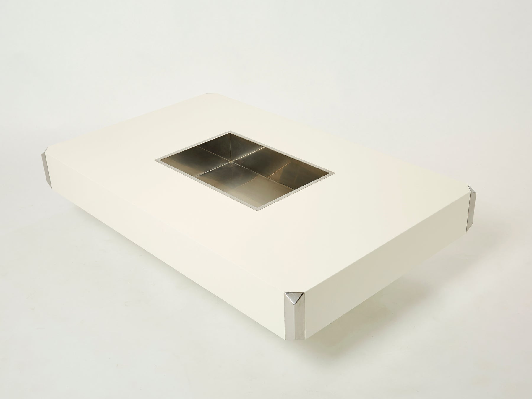 Table basse de Willy Rizzo modèle Alveo laquée blanche chrome 1970 