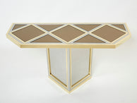 Brass chrome steel mirrored console table by Romeo Rega 1970s